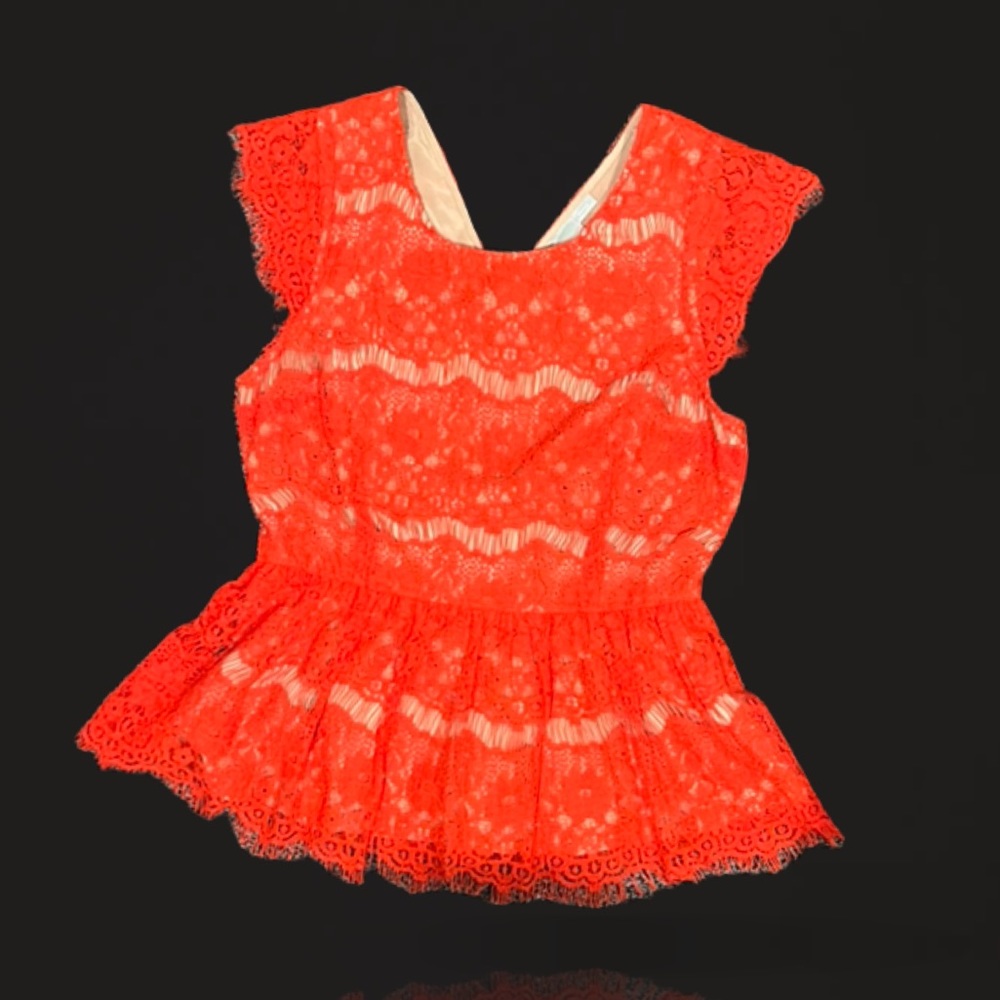 Anthropologie Maeve Women's Katherine Peplum Cap Sleeve Red Lace Blouse Small